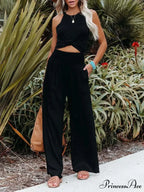 Informal Stretchy Waist Linen Broad Trousers