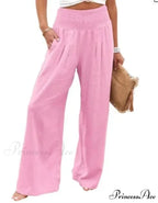 Informal Stretchy Waist Linen Broad Trousers