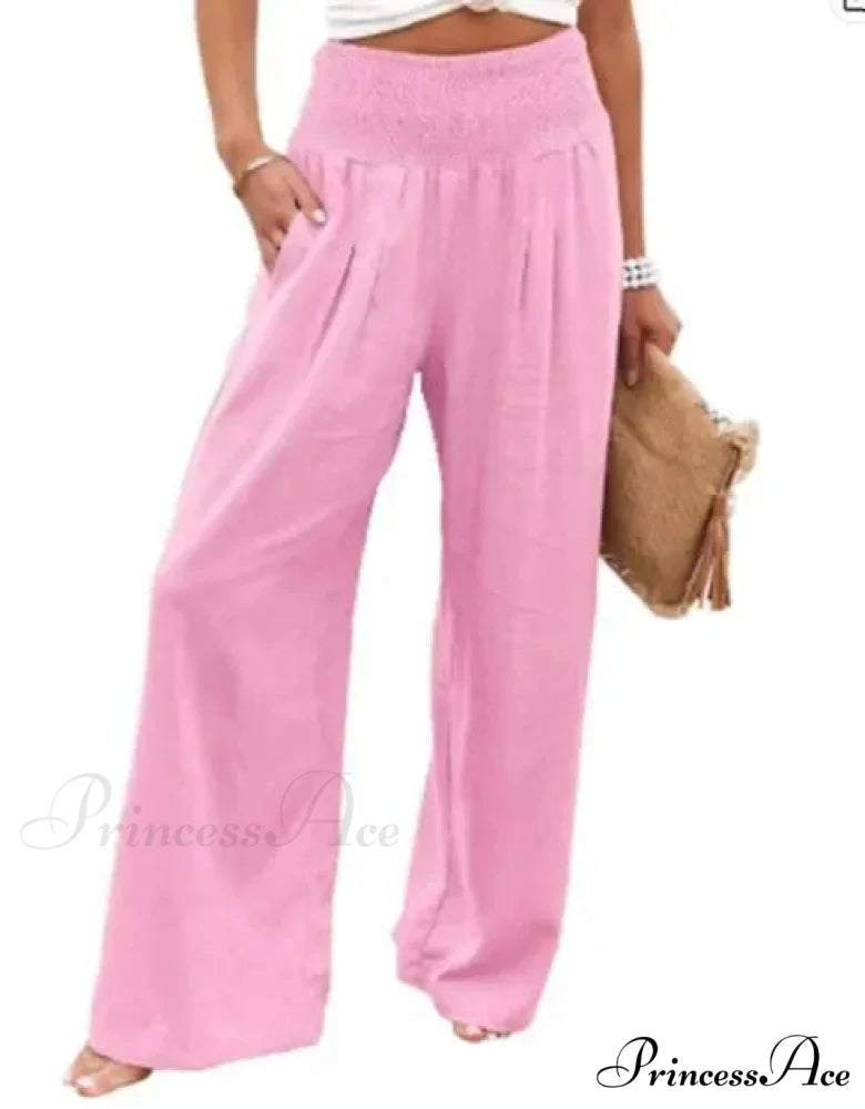 Informal Stretchy Waist Linen Broad Trousers
