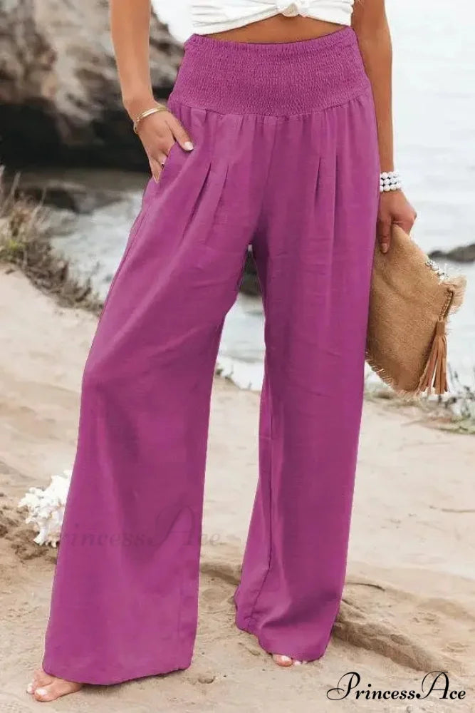 Informal Stretchy Waist Linen Broad Trousers