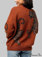 Informal Tiger Patterned Long Sleeve Cardigan