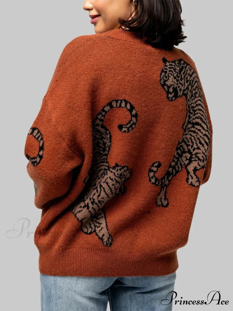 Informal Tiger Patterned Long Sleeve Cardigan