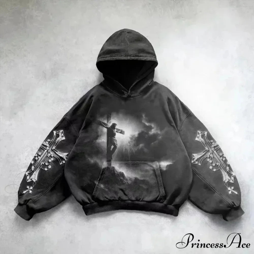 Informal Vintage Gothic Printing Hoodie