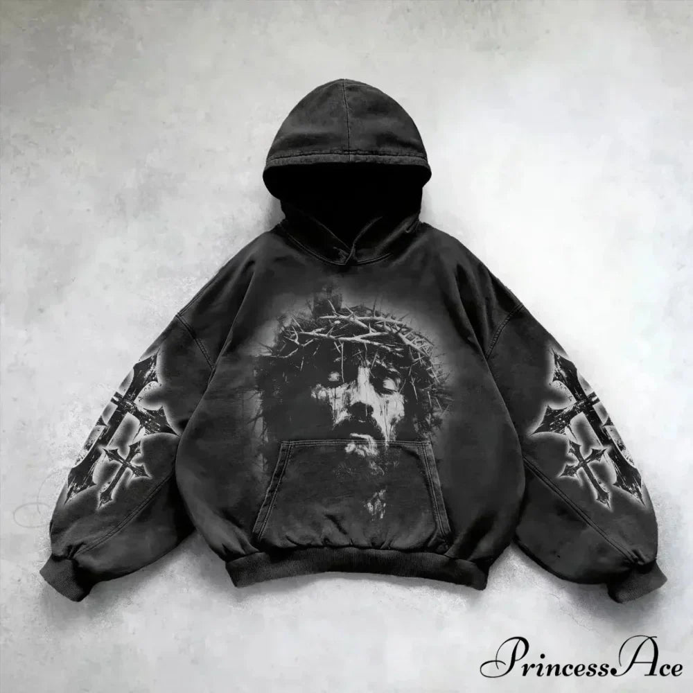Informal Vintage Gothic Printing Hoodie