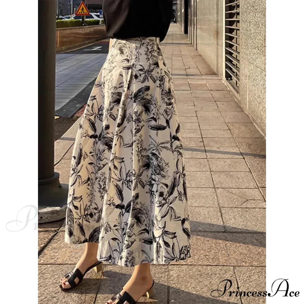 Ink Art Skirt Ladies Fall Winter Tall Waist Swing Skirt