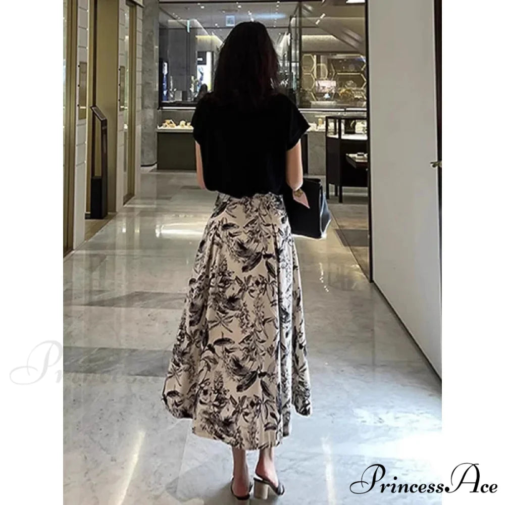 Ink Art Skirt Ladies Fall Winter Tall Waist Swing Skirt