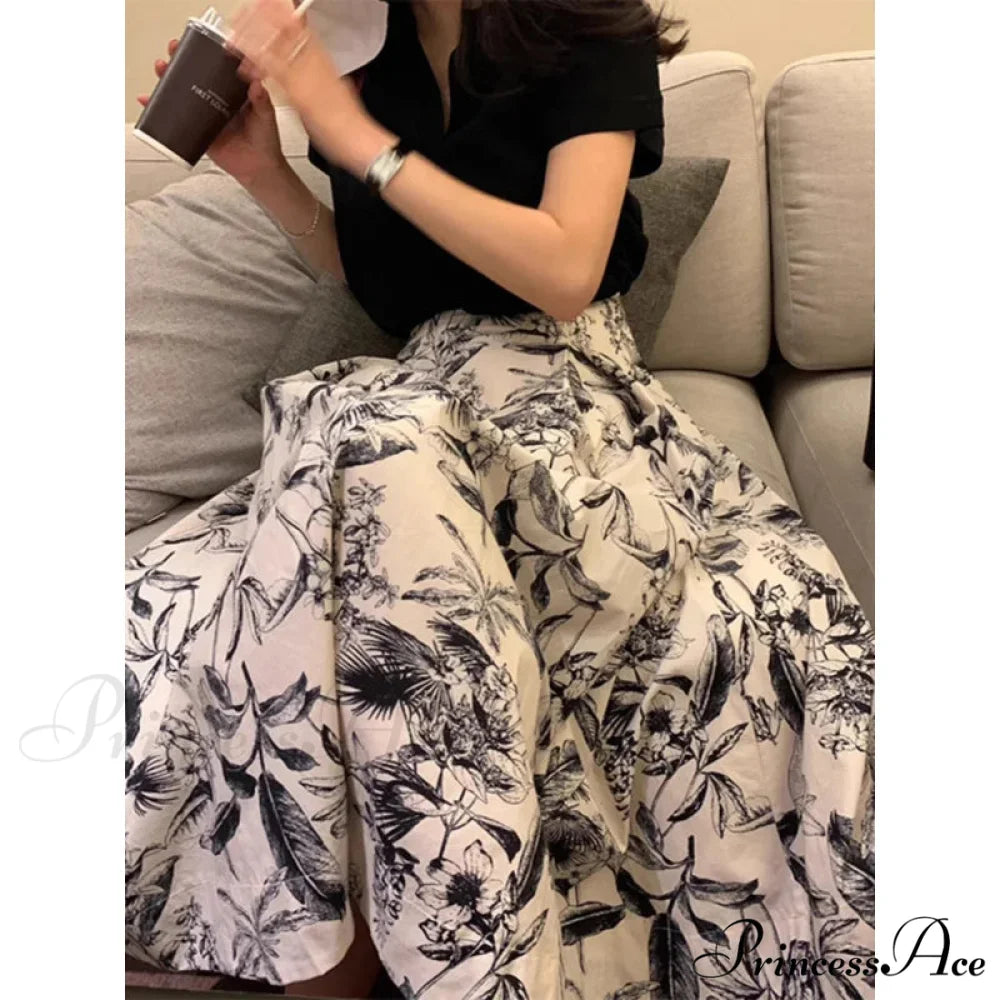 Ink Art Skirt Ladies Fall Winter Tall Waist Swing Skirt