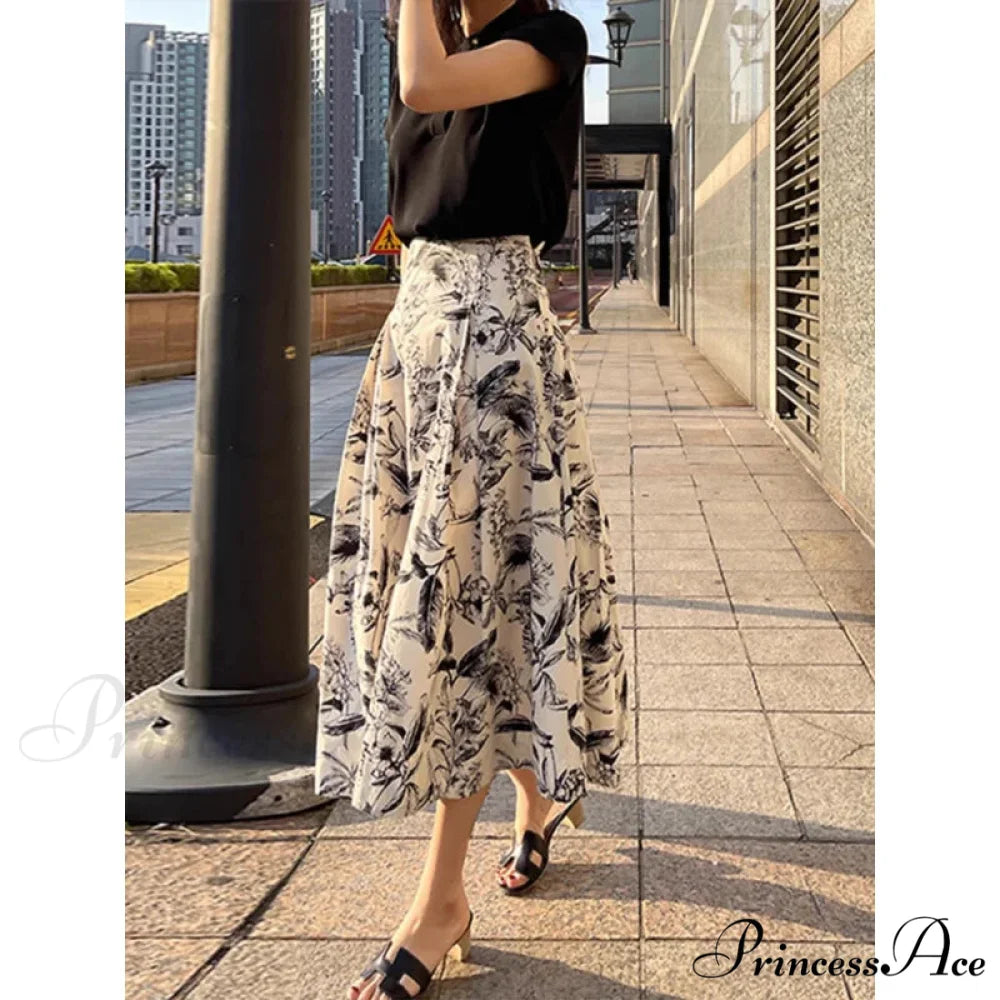 Ink Art Skirt Ladies Fall Winter Tall Waist Swing Skirt