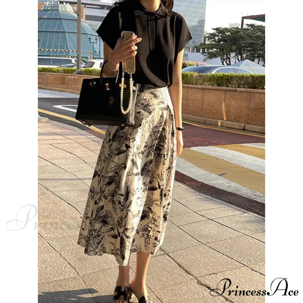 Ink Art Skirt Ladies Fall Winter Tall Waist Swing Skirt