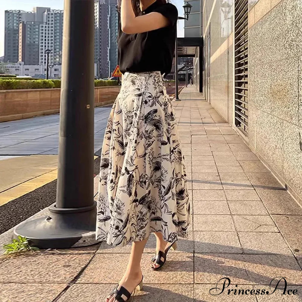 Ink Art Skirt Ladies Fall Winter Tall Waist Swing Skirt