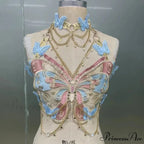 Insect Stitched Gem Chain Backless Crop Top