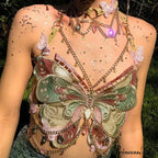 Insect Stitched Gem Chain Backless Crop Top