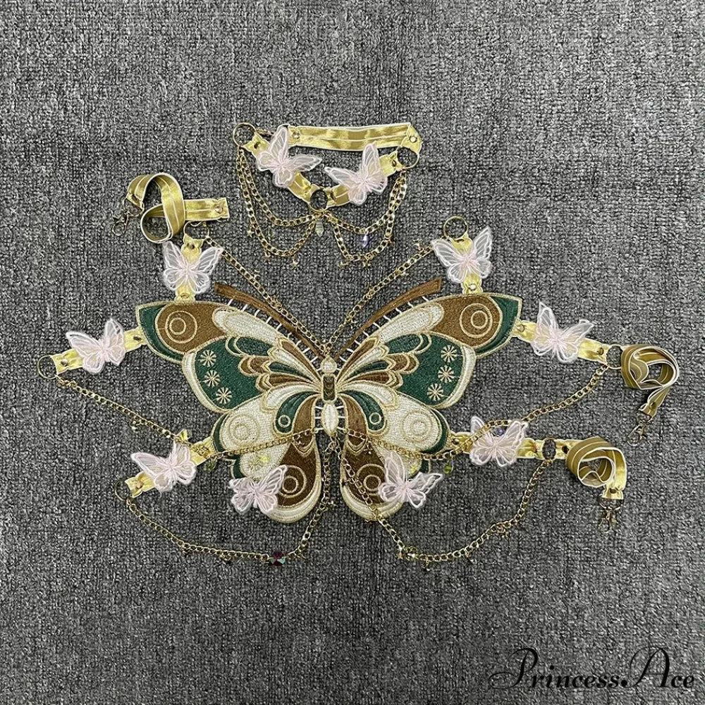 Insect Stitched Gem Chain Backless Crop Top