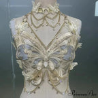 Insect Stitched Gem Chain Backless Crop Top