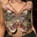 Insect Stitched Gem Chain Backless Crop Top