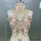 Insect Stitched Gem Chain Backless Crop Top