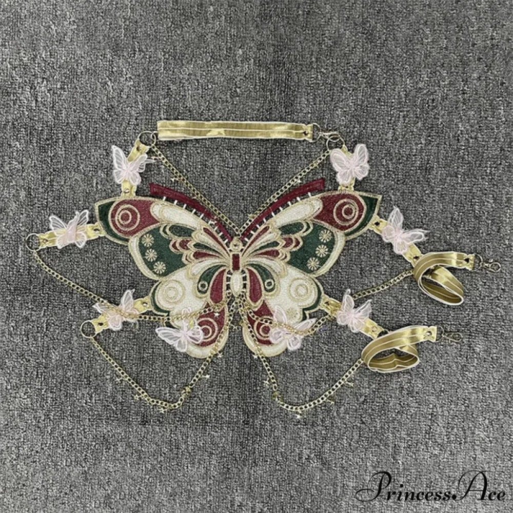 Insect Stitched Gem Chain Backless Crop Top