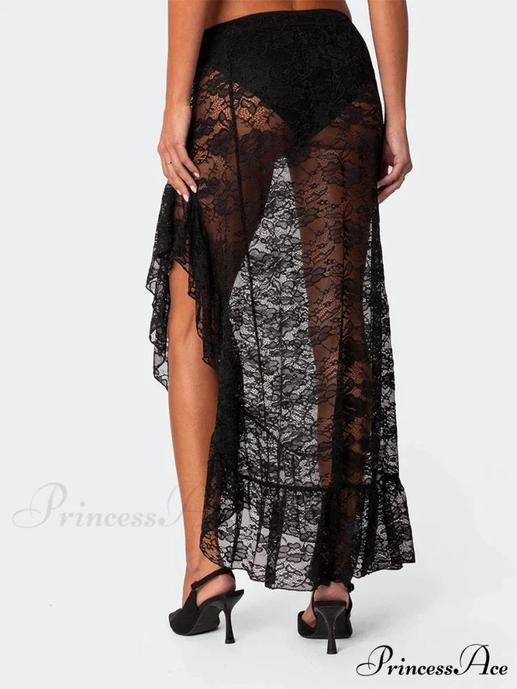 Irregular Frill Lace Form-Fitting Summer Beach Y2K Long Skirt