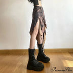 Irregular Midi Skirt Vintage Boho Frills Print Skirt