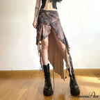 Irregular Midi Skirt Vintage Boho Frills Print Skirt
