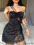 Irregular One Shoulder Trendy Belted Midi Dress