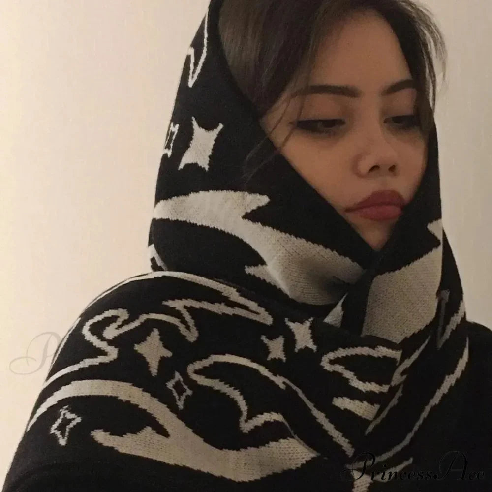 Irregular Pattern Jacquard Y2K Gothic Grunge Tassel Scarf