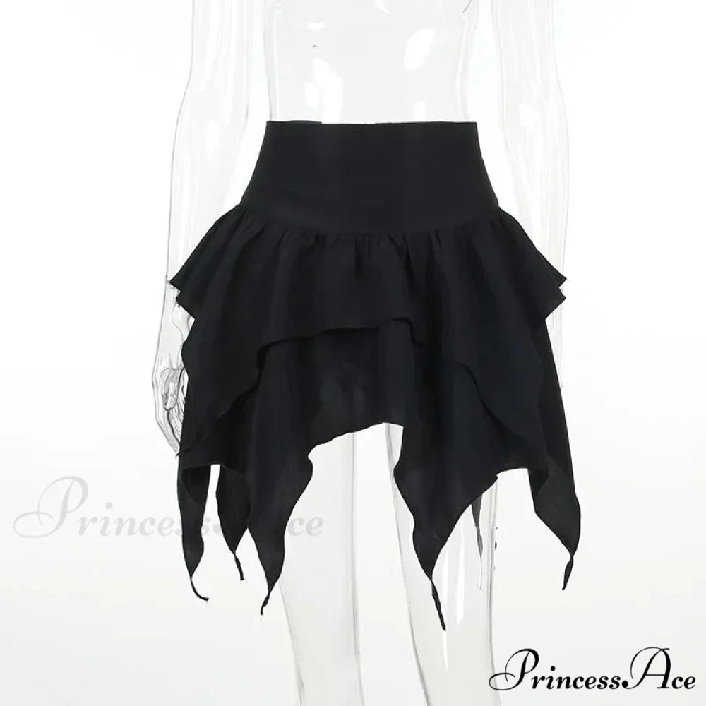 Irregular Sexy Solid Color Drawstring Tie-Up Ruched Ruffles Mini Skirt