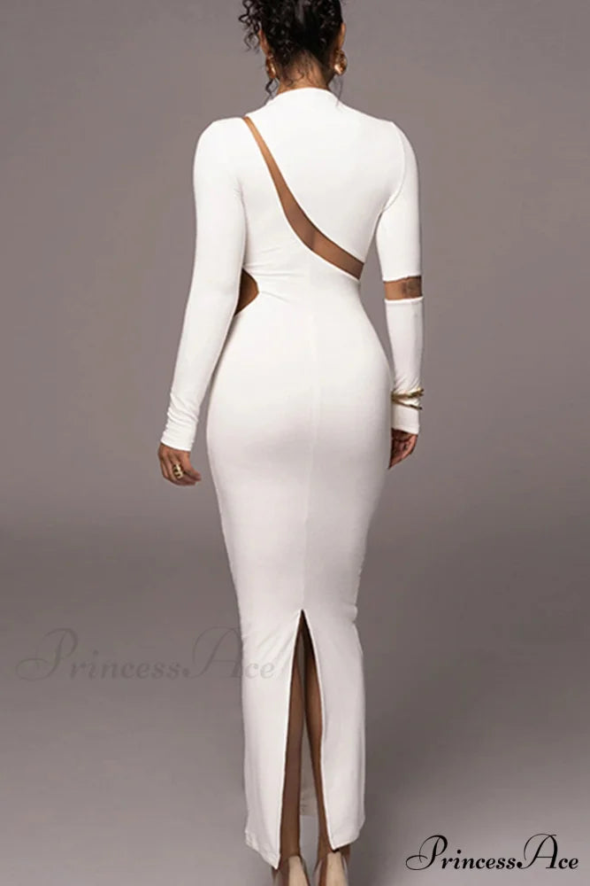 Irregular Slit Long Sleeve Dress