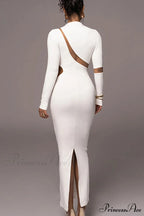 Irregular Slit Long Sleeve Dress