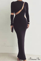 Irregular Slit Long Sleeve Dress