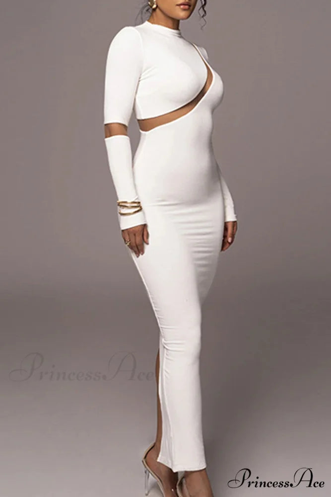 Irregular Slit Long Sleeve Dress