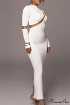 Irregular Slit Long Sleeve Dress