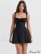 Ivory Bodice Dress Women Monochrome Lace Trim Square Neckline Spaghetti Strap Sleeveless A Line Mini Dress y2k Dresses Clubwear