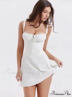 Ivory Bodice Dress Women Monochrome Lace Trim Square Neckline Spaghetti Strap Sleeveless A Line Mini Dress y2k Dresses Clubwear