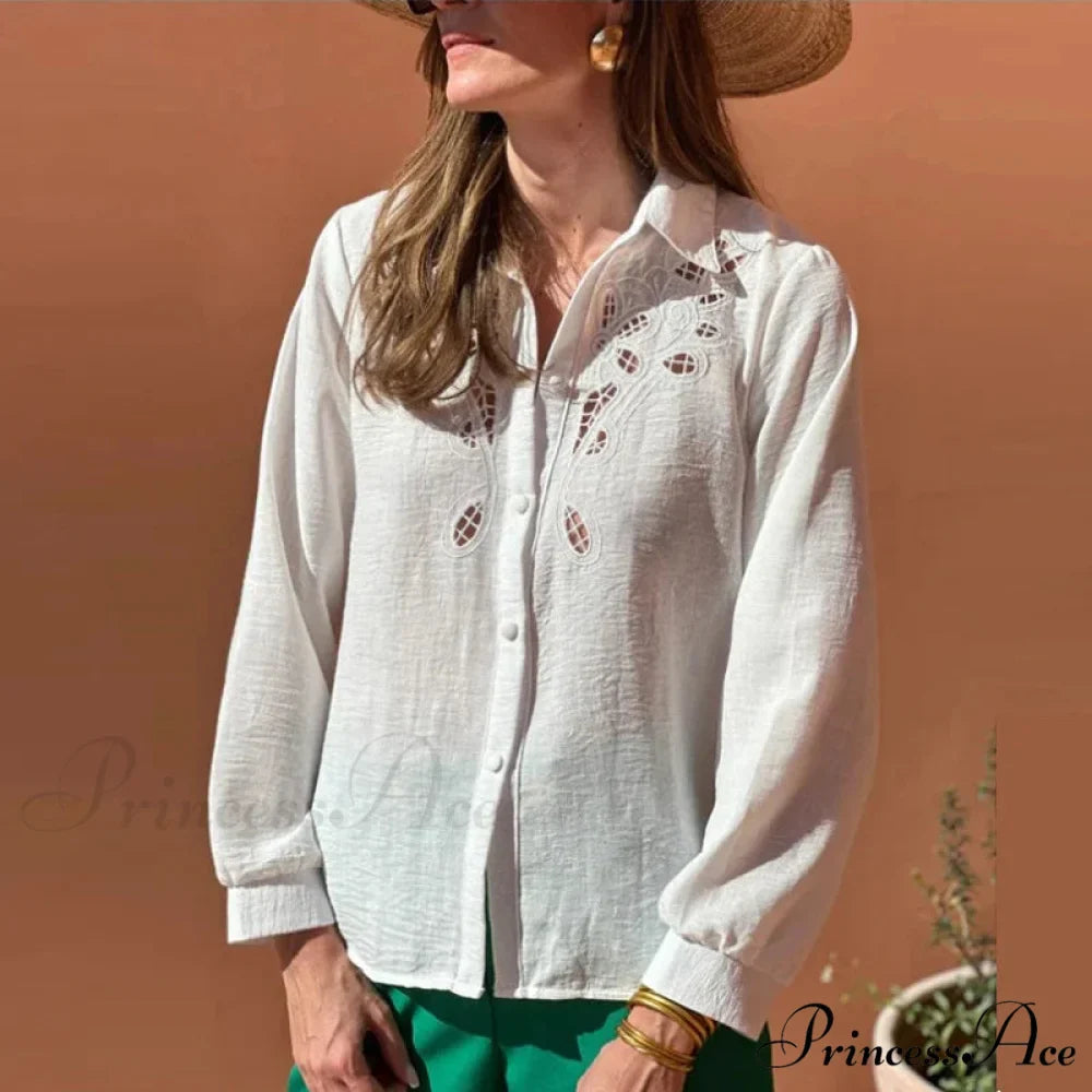 Ivory Cotton Linen Lace Floral Embroidery Boho Top