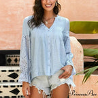 Ivory Extended Sleeve Lace Baggy Plunging Neckline Bohemian Top