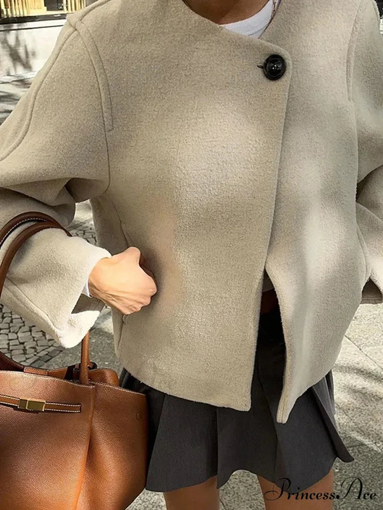 Ivory Extended Sleeve Woolen Overcoat