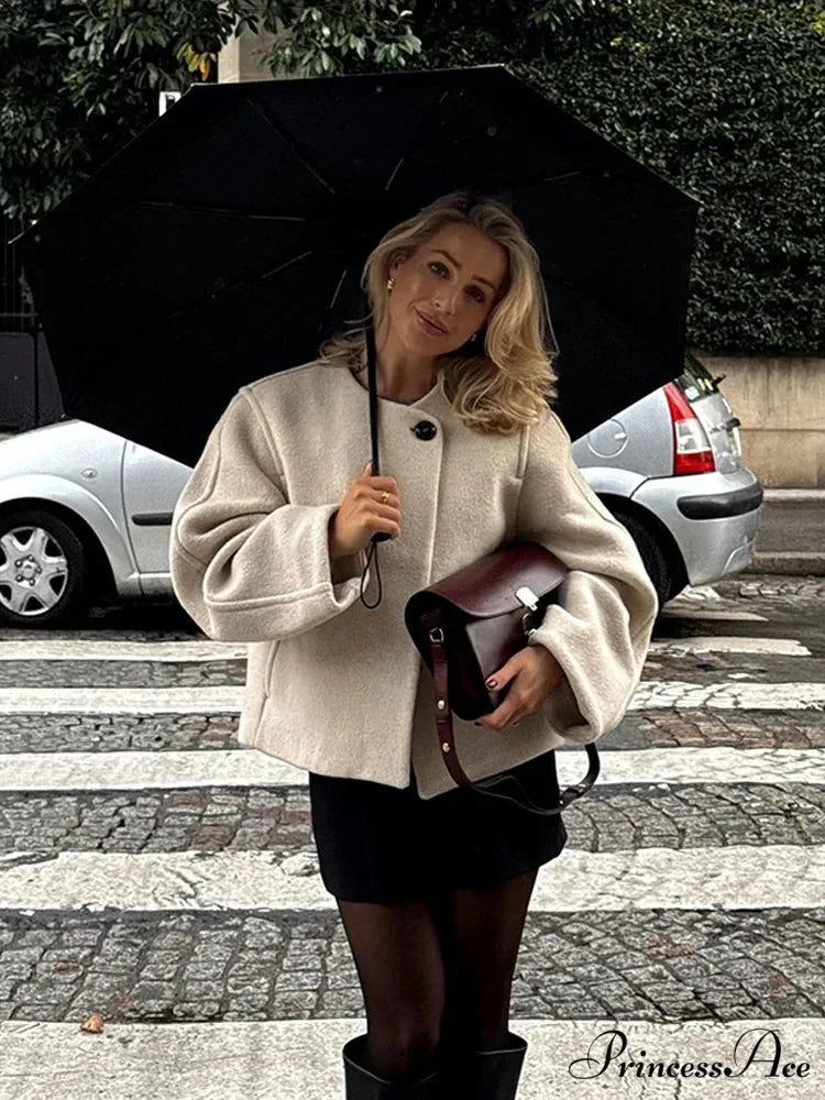 Ivory Extended Sleeve Woolen Overcoat