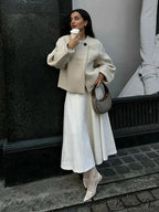 Ivory Extended Sleeve Woolen Overcoat