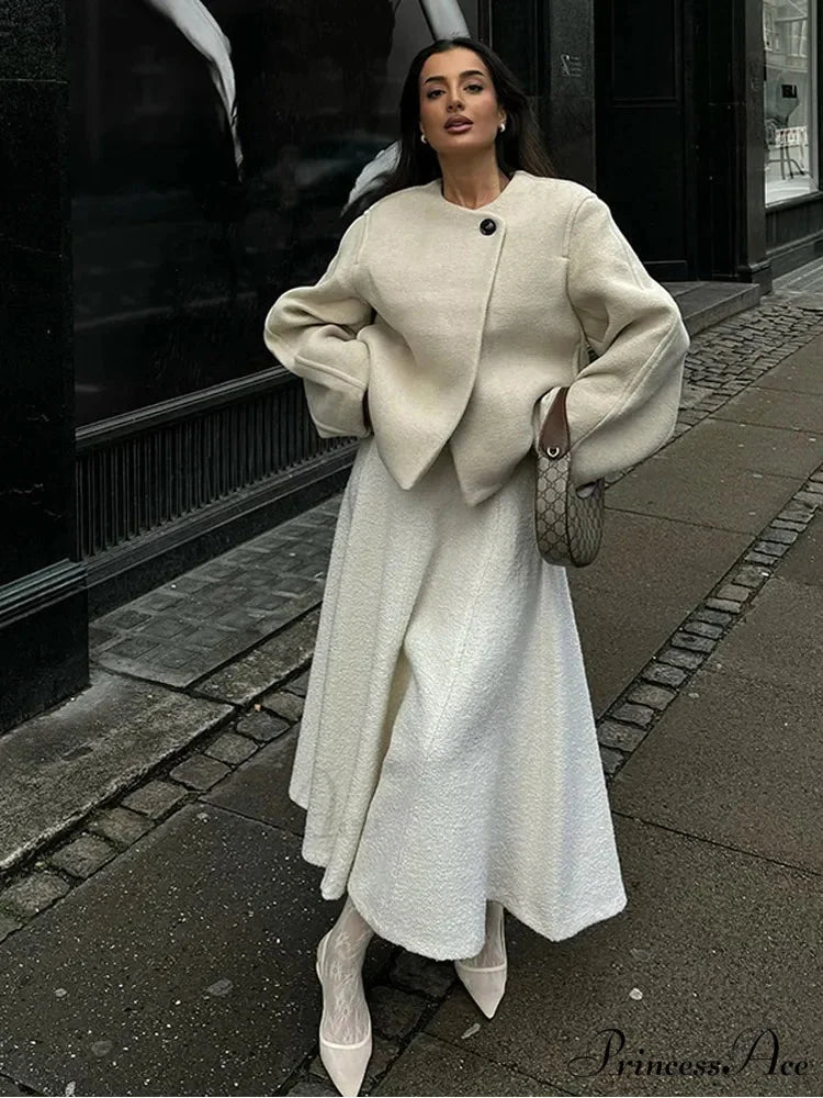 Ivory Extended Sleeve Woolen Overcoat