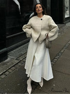 Ivory Extended Sleeve Woolen Overcoat