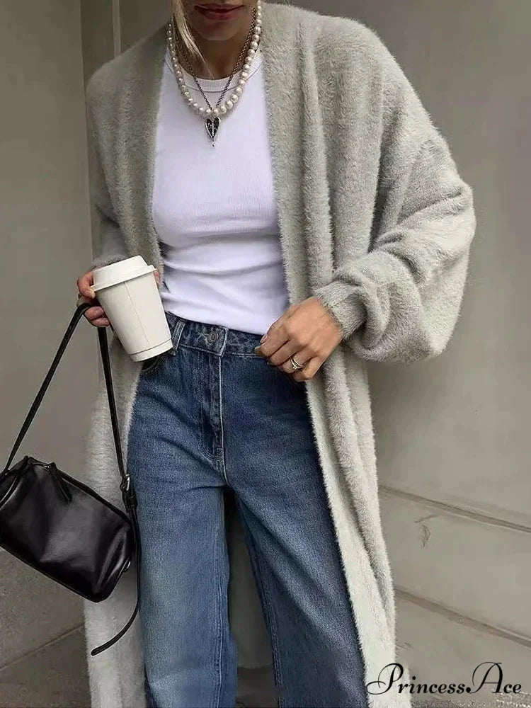 Ivory Knitted Cinched Style Cardigan