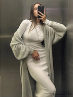 Ivory Knitted Cinched Style Cardigan