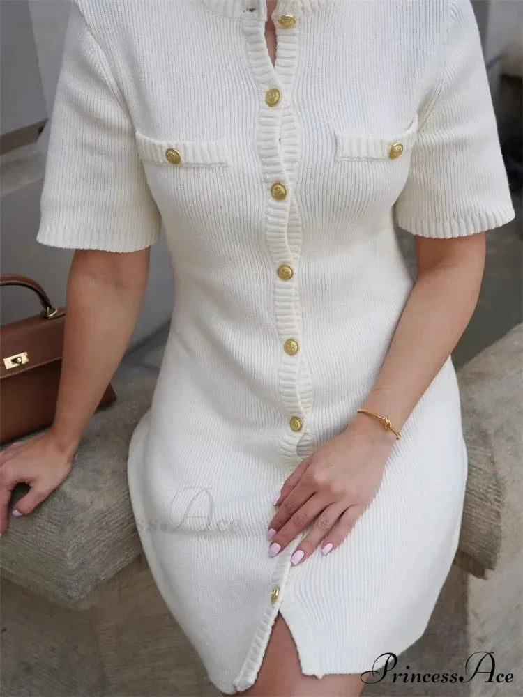 Ivory Knitted Pocket Mini Dress