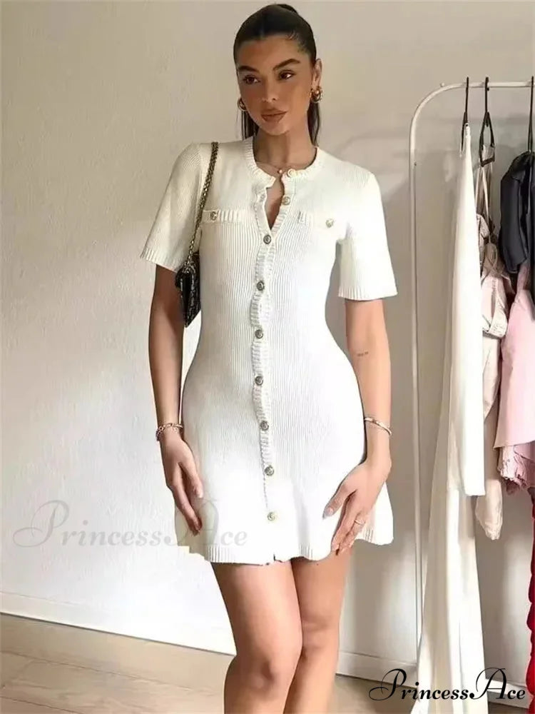 Ivory Knitted Pocket Mini Dress