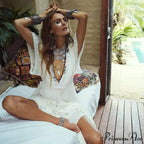 Ivory Lace Brief Sleeve Bohemian Dress