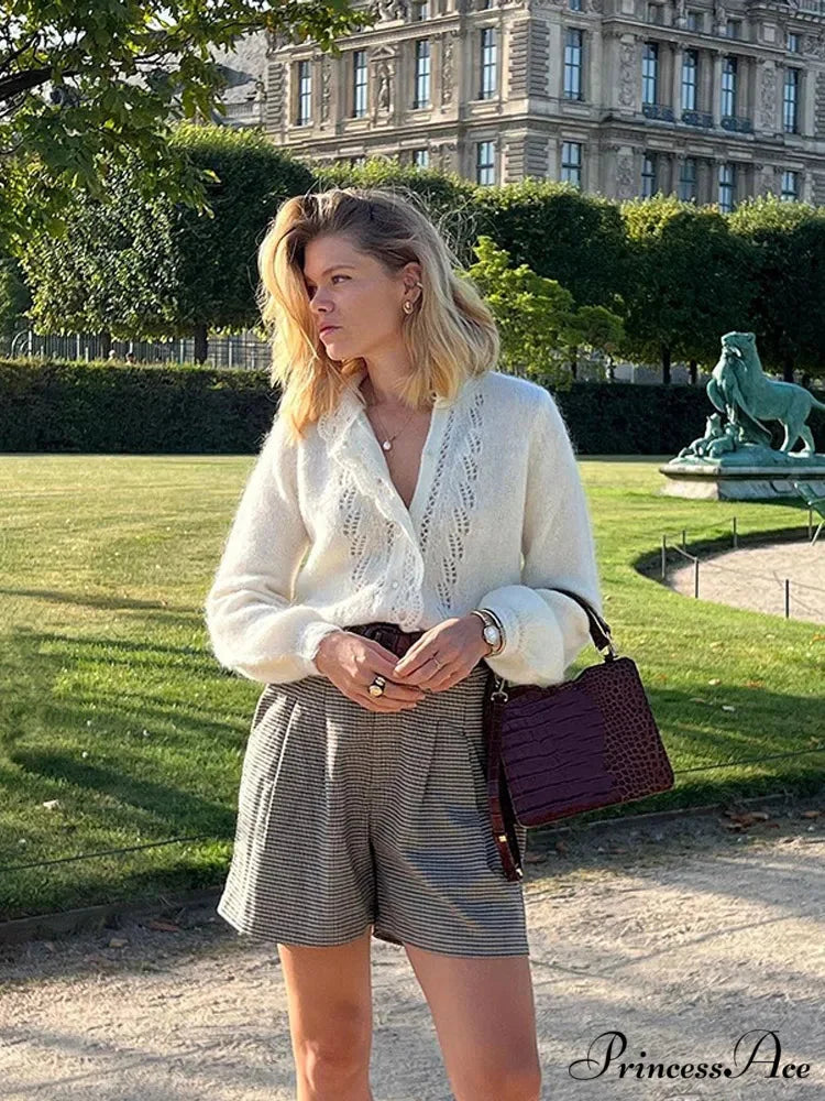 Ivory Lace Lapel Cardigan