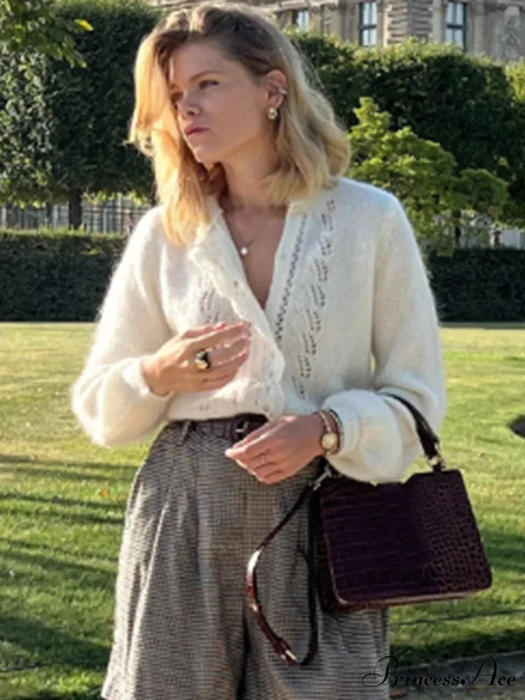 Ivory Lace Lapel Cardigan