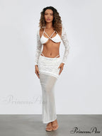 Ivory Lace Patchwork Cropped Shrug Blossom Skirt Set