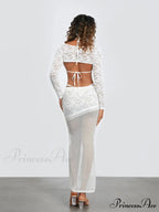 Ivory Lace Patchwork Cropped Shrug Blossom Skirt Set